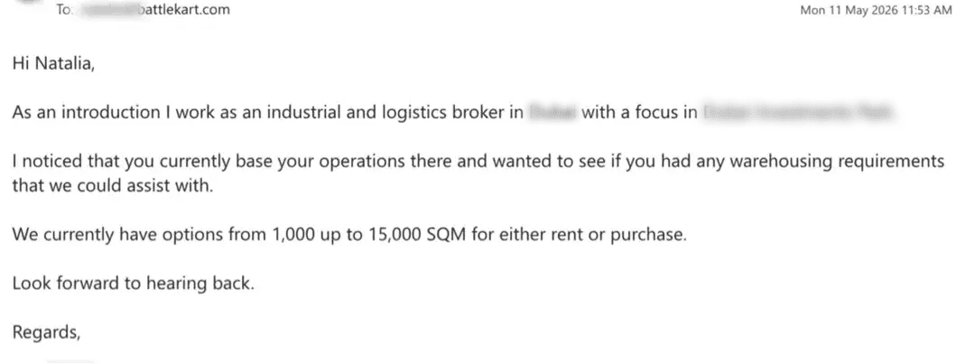 Personalised Scayled outreach to a named contact at a global operator