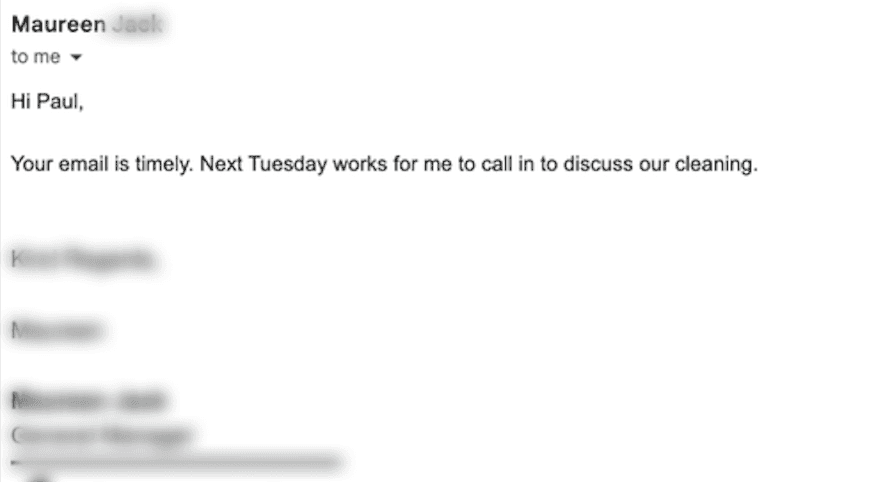 Quote reply from Centre Manager