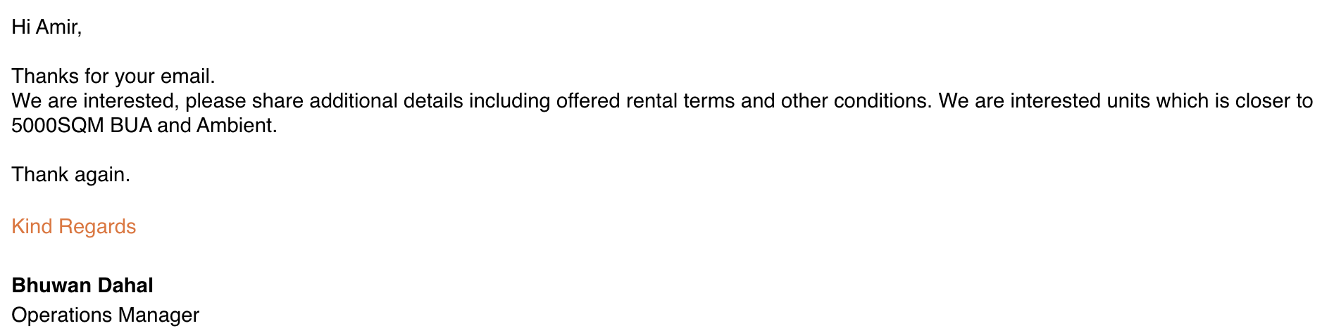 Reply from Operations Manager