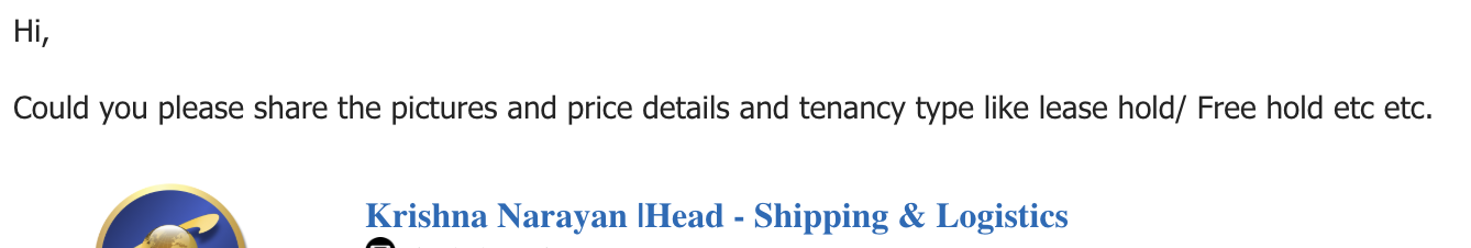 Reply from Head of Shipping and Logistics